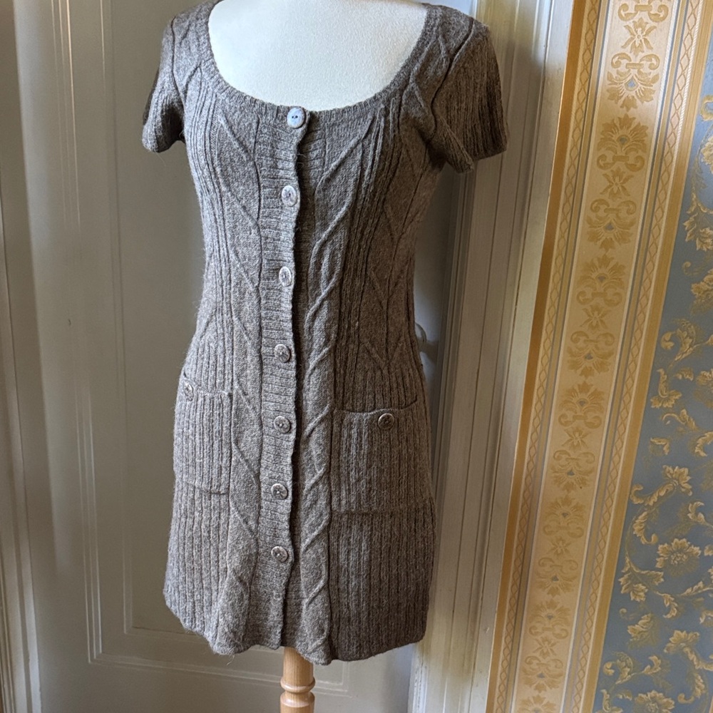 Peruvian Connection Alpaca Beige Cable Knit Cardigan Dress